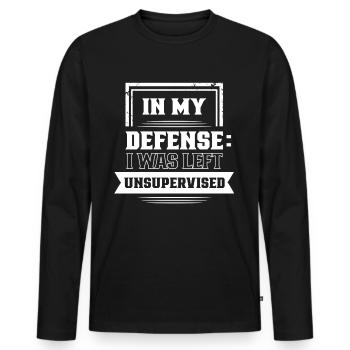 Laissé sans surveillance pour ma défense - T-shirt manches longues Premium bio Homme - noir - Devant - Nico (187cm)