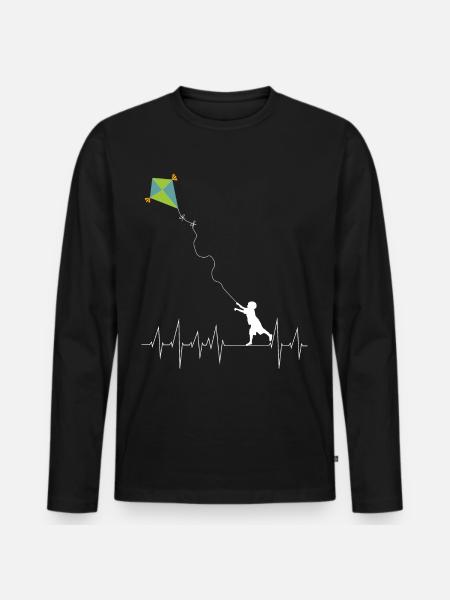 Lenkdrachen Drachen Herzschlag Drachenfliegen - Männer Premium Bio Langarmshirt - Schwarz