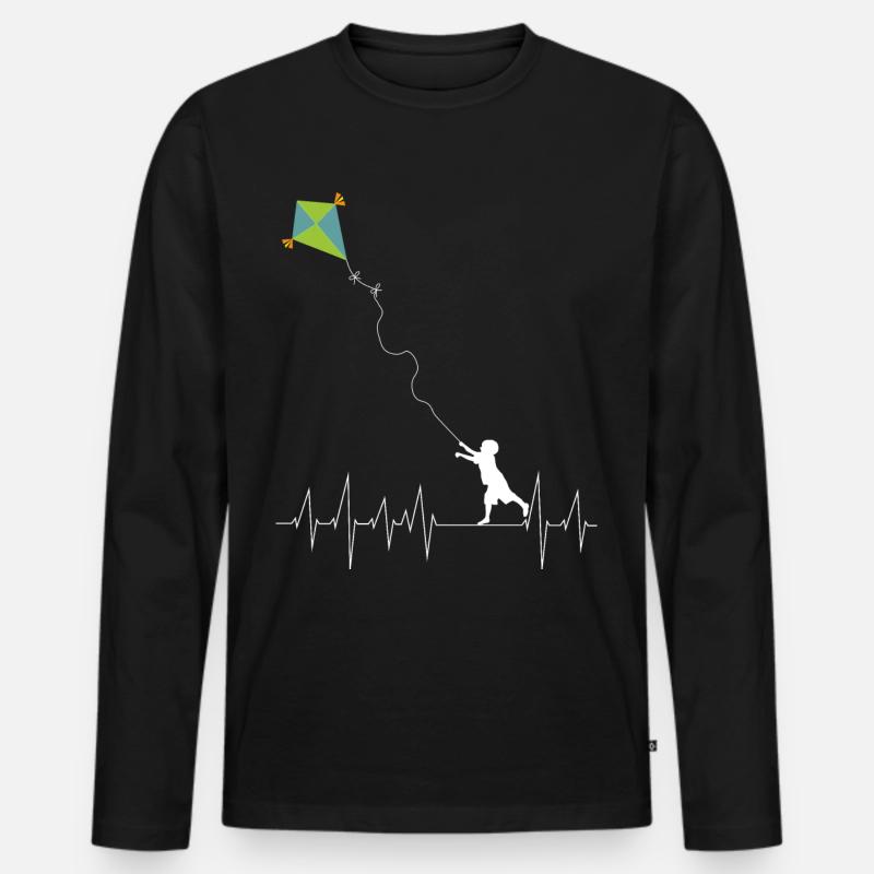 Lenkdrachen Drachen Herzschlag Drachenfliegen - Männer Premium Bio Langarmshirt - Schwarz