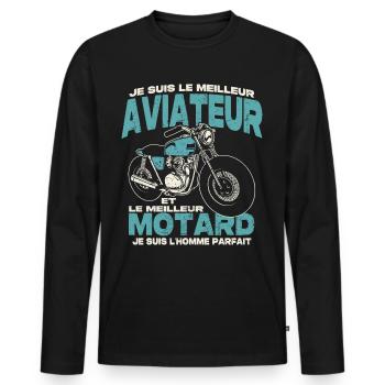 Le meilleur aviateur et le meilleur motard - T-shirt manches longues Premium bio Homme - noir - Devant - Nico (187cm)