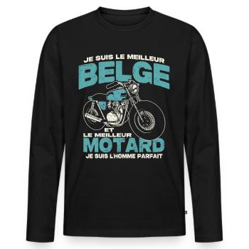 Le meilleur belge et le meilleur motard - T-shirt manches longues Premium bio Homme - noir - Devant - Nico (187cm)