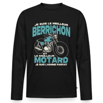 Le meilleur berrichon et le meilleur motard - T-shirt manches longues Premium bio Homme - noir - Devant - Nico (187cm)
