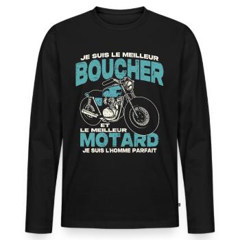 Le meilleur boucher et le meilleur motard - T-shirt manches longues Premium bio Homme - noir - Devant - Nico (187cm)