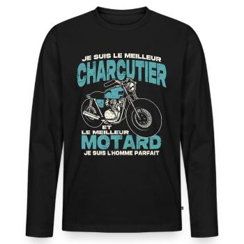 Le meilleur charcutier et le meilleur motard - T-shirt manches longues Premium bio Homme - noir - Devant - Nico (187cm)