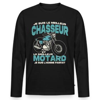 Le meilleur chasseur et le meilleur motard - T-shirt manches longues Premium bio Homme - noir - Devant - Nico (187cm)