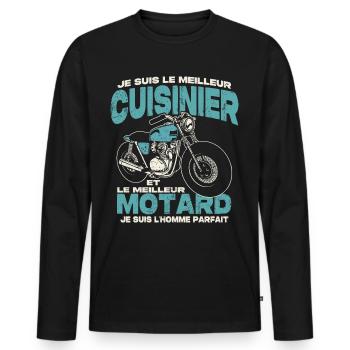 Le meilleur cuisinier et le meilleur motard - T-shirt manches longues Premium bio Homme - noir - Devant - Nico (187cm)
