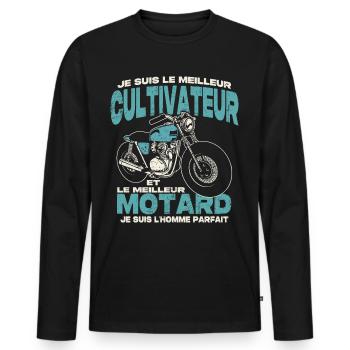 Le meilleur cultivateur et le meilleur motard - T-shirt manches longues Premium bio Homme - noir - Devant - Nico (187cm)