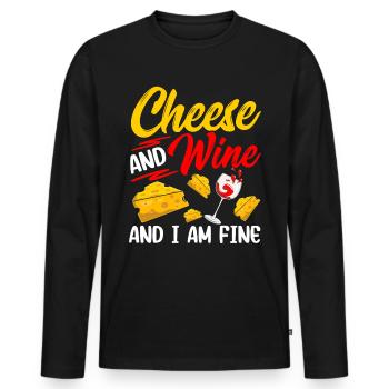 Fromage et vin et je suis un amoureux de l’amour - T-shirt manches longues Premium bio Homme - noir - Devant - Nico (187cm)