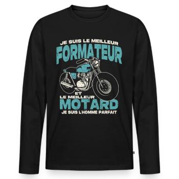 Le meilleur formateur et le meilleur motard - T-shirt manches longues Premium bio Homme - noir - Devant - Nico (187cm)