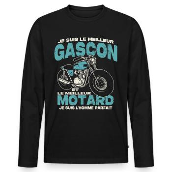 Le meilleur gascon et le meilleur motard - T-shirt manches longues Premium bio Homme - noir - Devant - Nico (187cm)