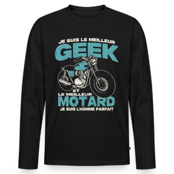 Le meilleur geek et le meilleur motard - T-shirt manches longues Premium bio Homme - noir - Devant - Nico (187cm)