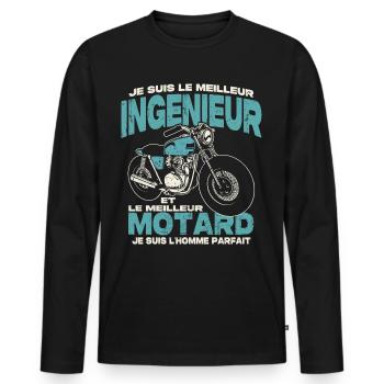 Le meilleur ingénieur et le meilleur motard - T-shirt manches longues Premium bio Homme - noir - Devant - Nico (187cm)