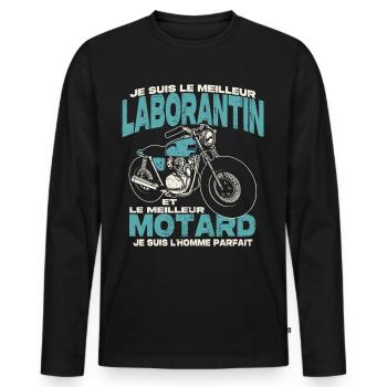 Le meilleur laborantin et le meilleur motard - T-shirt manches longues Premium bio Homme - noir - Devant - Nico (187cm)