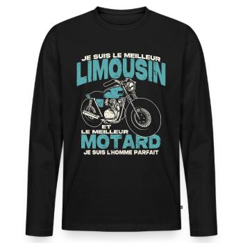 Le meilleur limousin et le meilleur motard - T-shirt manches longues Premium bio Homme - noir - Devant - Nico (187cm)