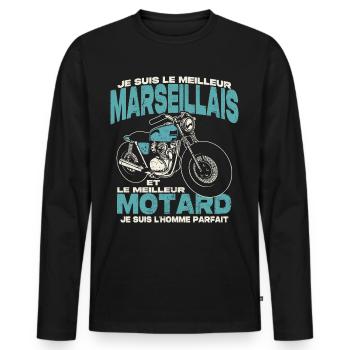 Le meilleur marseillais et le meilleur motard - T-shirt manches longues Premium bio Homme - noir - Devant - Nico (187cm)