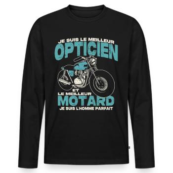 Le meilleur opticien et le meilleur motard - T-shirt manches longues Premium bio Homme - noir - Devant - Nico (187cm)