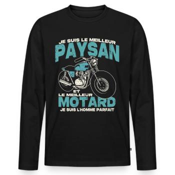 Le meilleur paysan et le meilleur motard - T-shirt manches longues Premium bio Homme - noir - Devant - Nico (187cm)