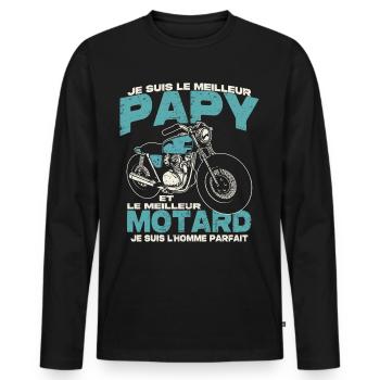 Le meilleur papy et le meilleur motard - T-shirt manches longues Premium bio Homme - noir - Devant - Nico (187cm)