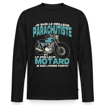 Le meilleur parachutiste et le meilleur motard - T-shirt manches longues Premium bio Homme - noir - Devant - Nico (187cm)