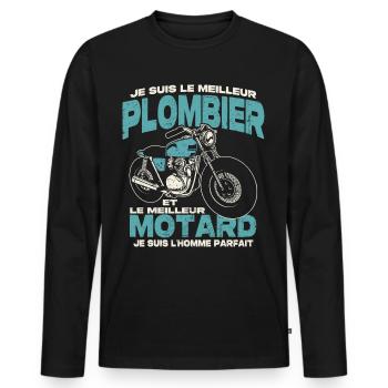 Le meilleur plombier et le meilleur motard - T-shirt manches longues Premium bio Homme - noir - Devant - Nico (187cm)