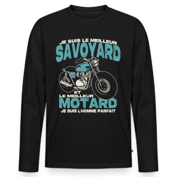 Le meilleur savoyard et le meilleur motard - T-shirt manches longues Premium bio Homme - noir - Devant - Nico (187cm)