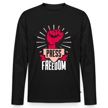 Liberté de la presse Journaliste Journalisme Droit de la presse - T-shirt manches longues Premium bio Homme - noir - Devant - Nico (187cm)