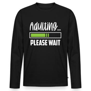 Grandir s’il vous plaît attendre la puberté anniversaire - T-shirt manches longues Premium bio Homme - noir - Devant - Nico (187cm)