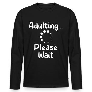 Grandir s’il vous plaît attendre la puberté anniversaire - T-shirt manches longues Premium bio Homme - noir - Devant - Nico (187cm)