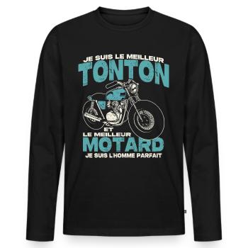 Le meilleur tonton et le meilleur motard - T-shirt manches longues Premium bio Homme - noir - Devant - Nico (187cm)