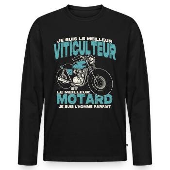 Le meilleur viticulteur et le meilleur motard - T-shirt manches longues Premium bio Homme - noir - Devant - Nico (187cm)