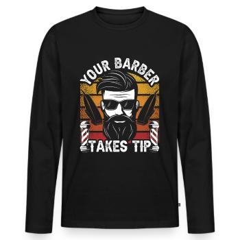 Your hairdresser will tip Barber Barbershop - Men's Premium Organic Long Sleeve Shirt - black - Front - Nico (187cm)