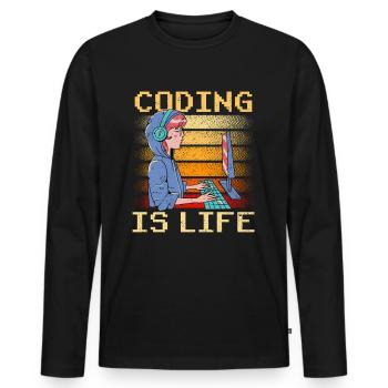 Coding is Life Coder Code Programmer - Men's Premium Organic Long Sleeve Shirt - black - Front - Nico (187cm)