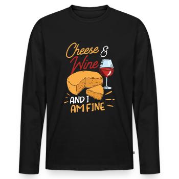 Fromage et vin et je suis un amoureux de l’amour - T-shirt manches longues Premium bio Homme - noir - Devant - Nico (187cm)