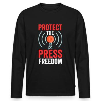 Protège la liberté de la presse Journaliste Loi sur la presse - T-shirt manches longues Premium bio Homme - noir - Devant - Nico (187cm)