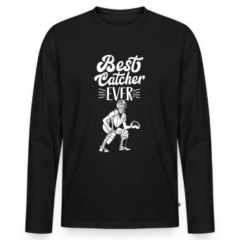 Best Catcher Ever Catcher Baseball Hobby - Men's Premium Organic Long Sleeve Shirt - black - Front - Nico (187cm)
