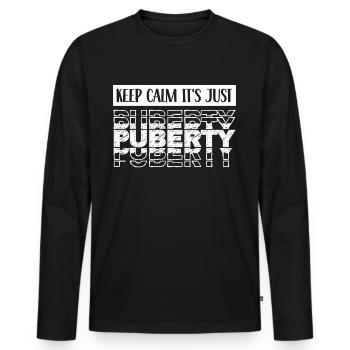 Restez calme Seule la puberté a grandi - T-shirt manches longues Premium bio Homme - noir - Devant - Nico (187cm)