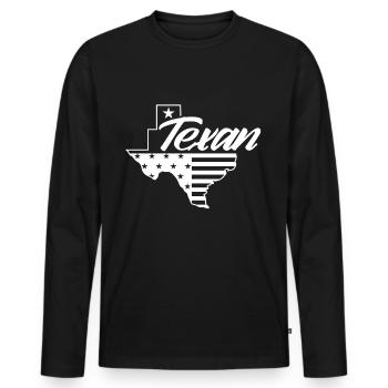Texaner Texanisch Texas Stolz Sprüche - Männer Premium Bio Langarmshirt - Schwarz - Vorne - Nico (187cm)
