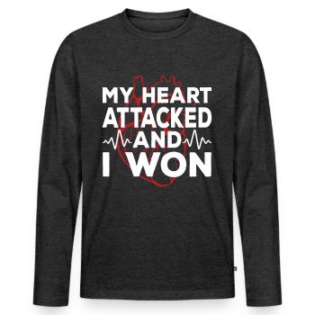 My heart attacked and I won - Men's Premium Organic Long Sleeve Shirt - heather anthracite - Front - Nico (187cm)
