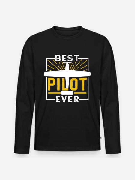 Najlepszy pilot w historii małego samolotu odrzutowego - Ekologiczna męska koszulka z długim rękawem Premium - czarny