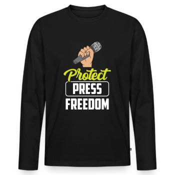 Protège la liberté de la presse Droit de la presse Journaliste - T-shirt manches longues Premium bio Homme - noir - Devant - Nico (187cm)