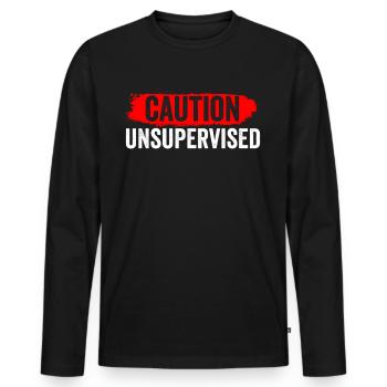 Attention sans surveillance sarcastiquement sans surveillance - T-shirt manches longues Premium bio Homme - noir - Devant - Nico (187cm)