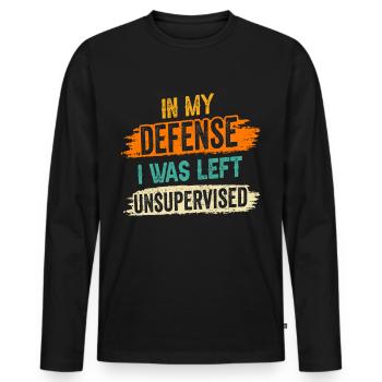 Laissé sans surveillance pour ma défense - T-shirt manches longues Premium bio Homme - noir - Devant - Nico (187cm)