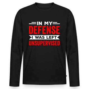 Laissé sans surveillance pour ma défense - T-shirt manches longues Premium bio Homme - noir - Devant - Nico (187cm)