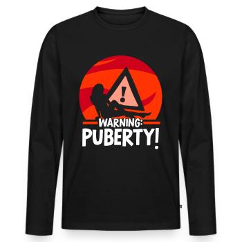 Avertissement: Adolescent adulte sarcastique de puberté - T-shirt manches longues Premium bio Homme - noir - Devant - Nico (187cm)