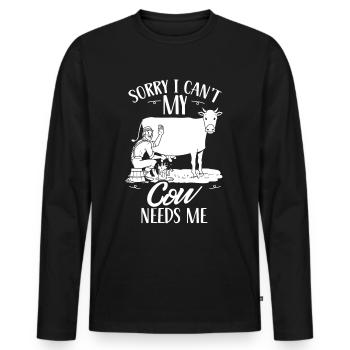 Can't my cow needs me cows dairy cow - Men's Premium Organic Long Sleeve Shirt - black - Front - Nico (187cm)