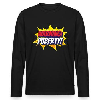 Avertissement: Puberté Adult Teen Sarcastique - T-shirt manches longues Premium bio Homme - noir - Devant - Nico (187cm)