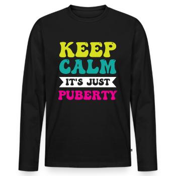 Keep calm Only puberty has grown up - Men's Premium Organic Long Sleeve Shirt - black - Front - Nico (187cm)
