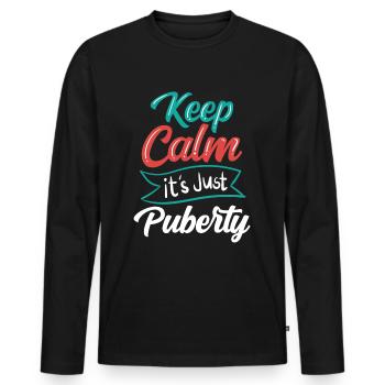 Restez calme Seule la puberté a grandi - T-shirt manches longues Premium bio Homme - noir - Devant - Nico (187cm)