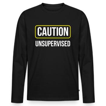 Attention sans surveillance sans surveillance Sarcastique non supervisé - T-shirt manches longues Premium bio Homme - noir - Devant - Nico (187cm)
