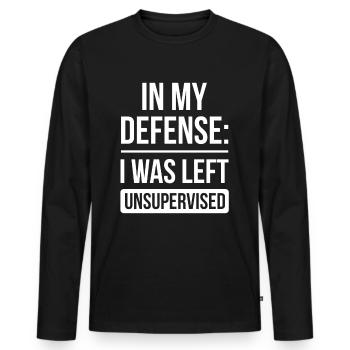 Laissé sans surveillance pour ma défense - T-shirt manches longues Premium bio Homme - noir - Devant - Nico (187cm)